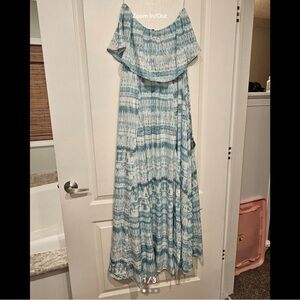 Blue Tie-Dye Off-Shoulder Maxi Dress, Like New, Size Large/Very Silky